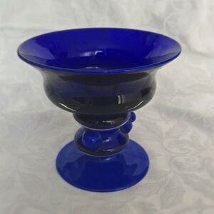 Vintage Signed Mariusz Rynkiewicz Blue Glass Pedestal Bowl